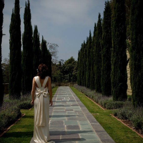 Celebrity Designer PaperBag Princess Custom 1940s Silk Champagne Wedding Dress! - Picture 6 of 13